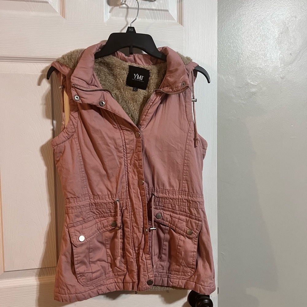 Pink Utility Vest with Stand-Up Collar and Adjustable Waist